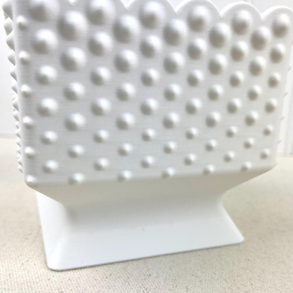 White Hobnail Bowl, Small Pedestal Bowl, Decorative Bowl with Scalloped Edge - Picture 6 of 9